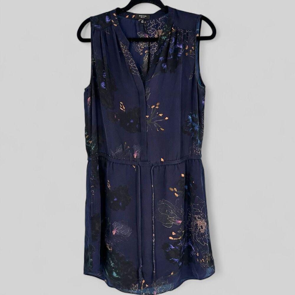 Babaton Aritzia Women's Floral Silk Benedict Sleeveless Shirt‎ Dress Navy Medium
